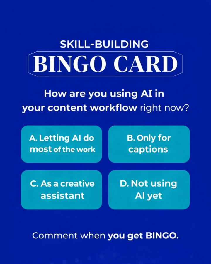 mavic_ai's tweet photo. Be honest — how are you using AI right now? 👀

Is it doing the heavy lifting, helping with captions, or supporting your creative flow?
There’s no right or wrong… just awareness.

Vote in the comments and tell us —
comment when you get BINGO 🟢

#madewithmavic #marketingmagic https://t.co/mrK5NiR1Yp