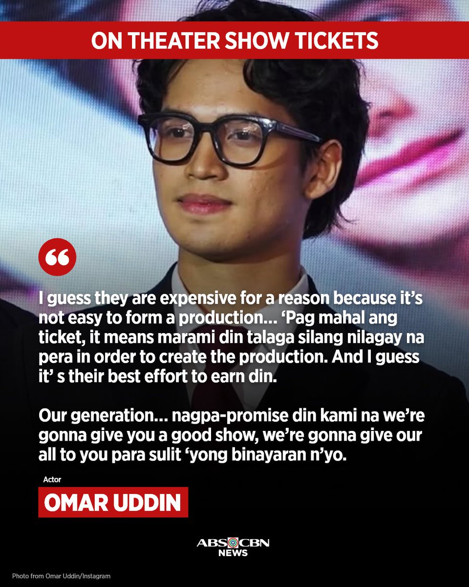 ABSCBNNews's tweet photo. With tickets often priced at P1,000 or above, some question the accessibility of Philippine theater to the public.

Actor Omar Uddin weighs in on the issue, defending ticket pricing from the production side.

READ: https://t.co/Fa240joTiE https://t.co/FHG4izTIau
