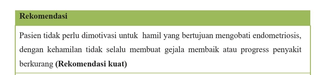 Konsensus tatalaksana endometriosis menurut Himpunan Fertilitas dan Endokrinologi Indonesai, 2024.