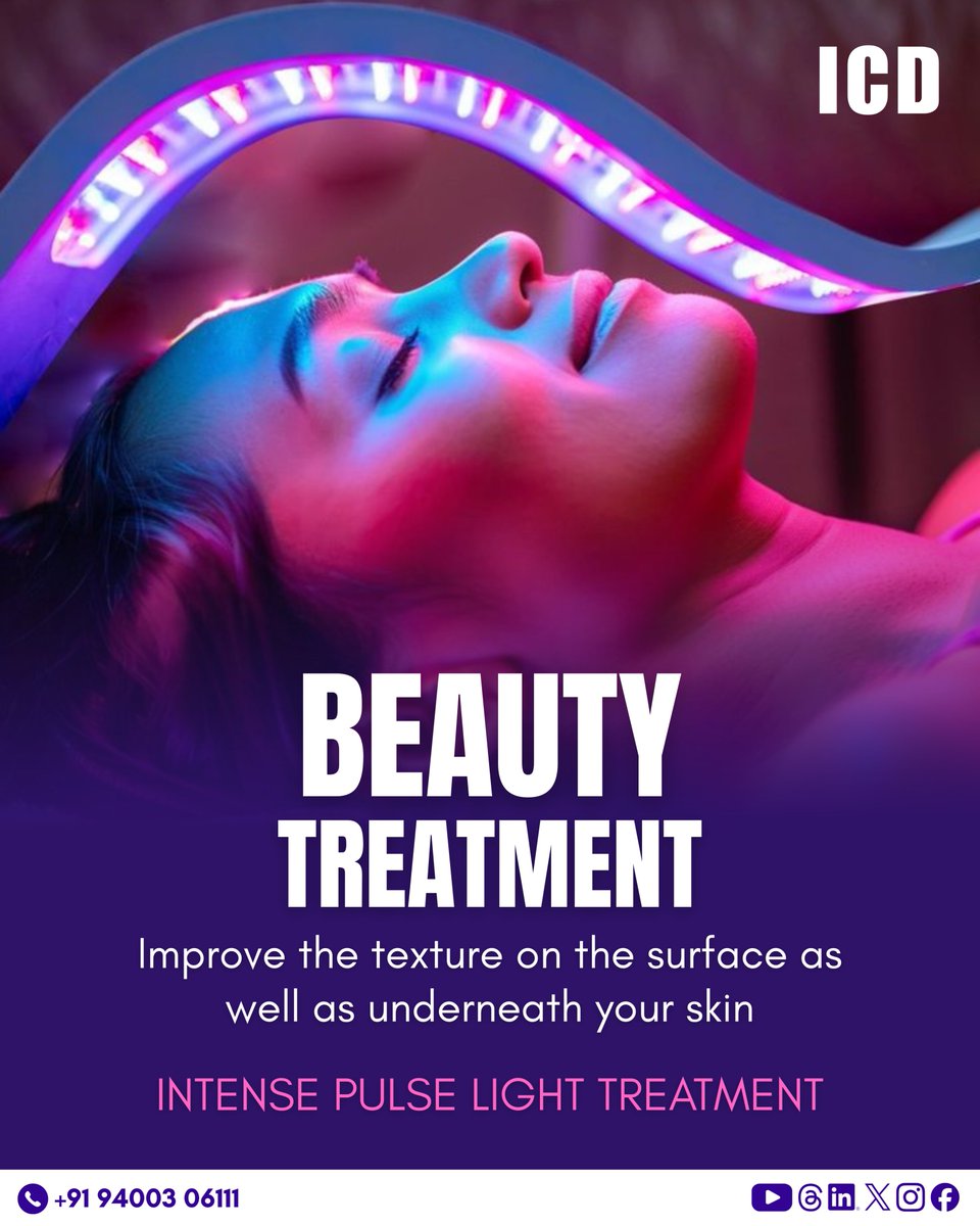 icd_colours's tweet photo. Experience the power of Intense Pulse Light (IPL) Treatment—designed to improve skin texture on the surface and deep beneath, giving you a smoother, radiant glow.
📞 +91 94003 06111
#ICDColours #BeautyTreatment #IPLTreatment #AdvancedSkincare #SkinRejuvenation #GlowWithColours https://t.co/kz5lSmxDso