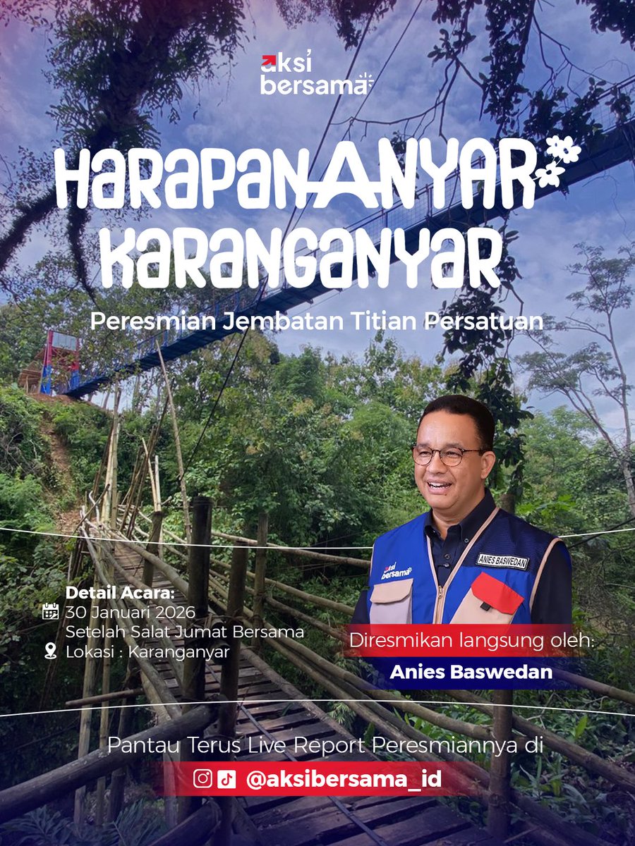 SAKSIKAN MOMEN BERSEJARAH DI KARANGANYAR! ✨

Setelah penantian panjang selama 30 tahun, kini telah berdiri kokoh menjadi Jembatan Titian Persatuan yang permanen dan aman bagi warga Dusun Gembreng dan Kampung Klotok.

Catat tanggalnya:
🗓️ 30 Januari 2026
📍 Lokasi: Karanganyar
