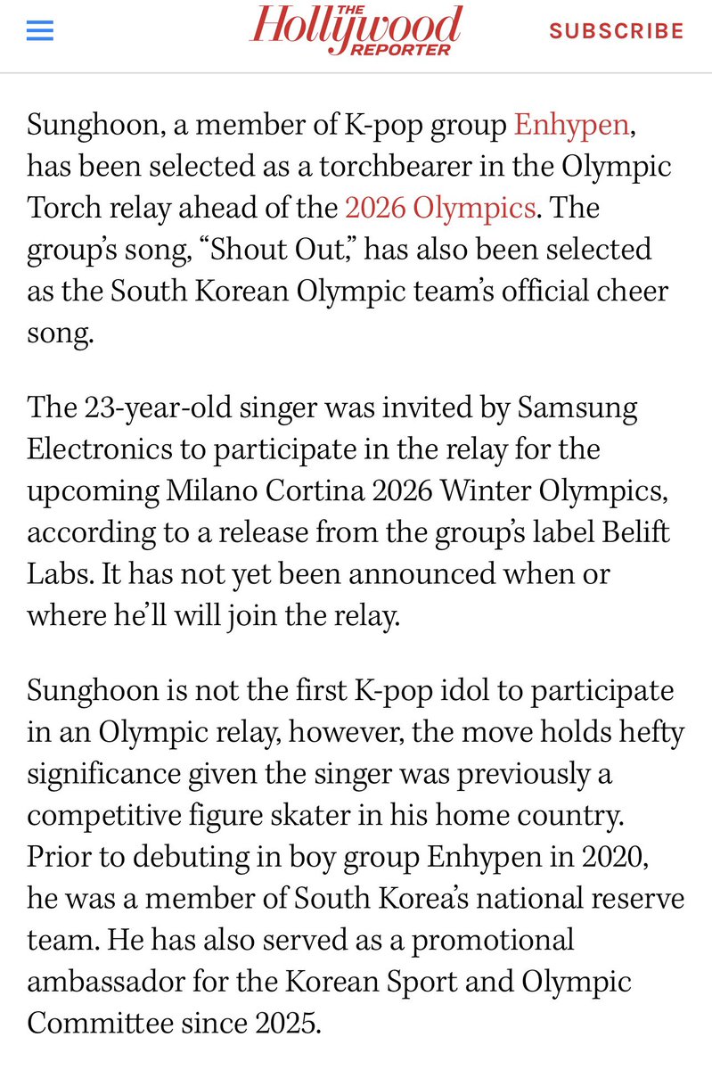 Enhagyy's tweet image. "Sunghoon is not the first K-pop idol to participate in an Olympic relay, however, the move holds hefty significance given the singer was previously a competitive figure skater in his home country."

Louder for the people at the back!