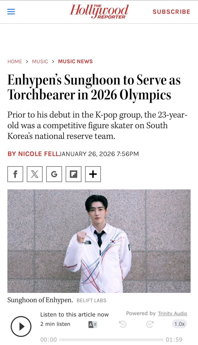 Enhagyy's tweet image. "Sunghoon is not the first K-pop idol to participate in an Olympic relay, however, the move holds hefty significance given the singer was previously a competitive figure skater in his home country."

Louder for the people at the back!