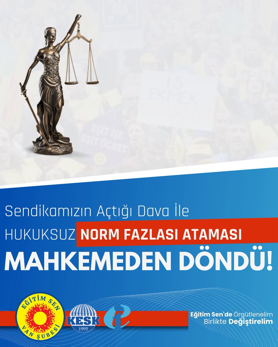 EgitimSenVan's tweet image. Norm kadro fazlası olduğu kendisine tebliğ edilmediği halde resen ataması yapılan üyemiz için açmış olduğumuz davayı kazandık.
@egitimsen