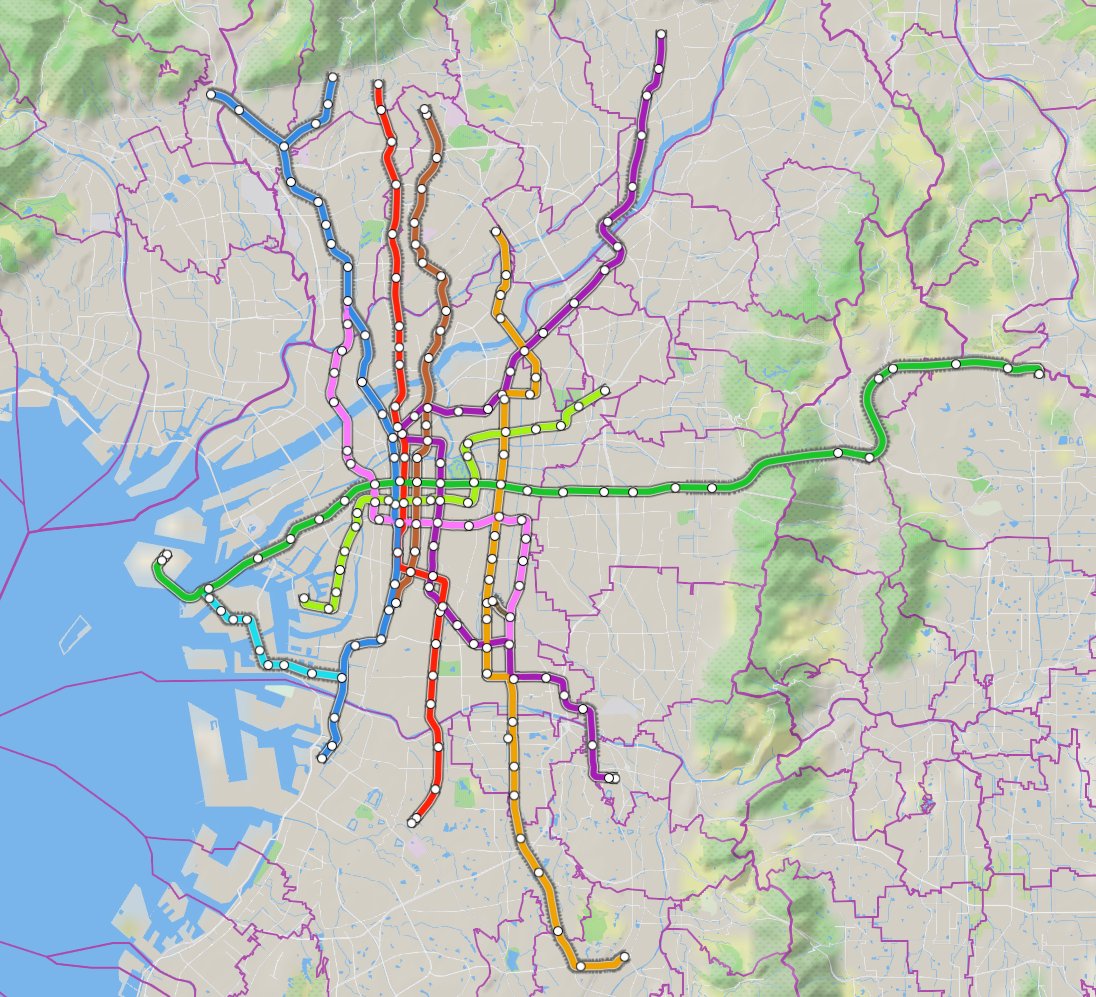 北は高槻、南は富田林まで路線網が広がった架空のOsaka Metro