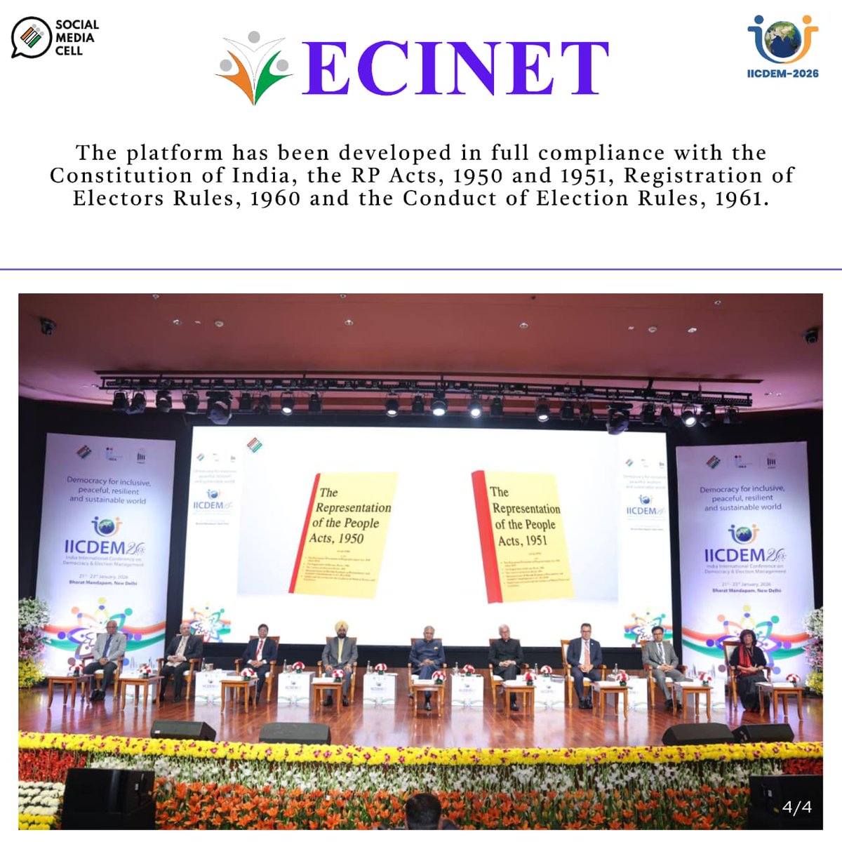 ECISVEEP's tweet photo. 𝐄𝐂𝐈 𝐥𝐚𝐮𝐧𝐜𝐡𝐞𝐝 𝐄𝐂𝐈𝐍𝐄𝐓

The world’s largest electoral service platform launched at the India International Conference on Democracy and Election Management (IICDEM-2026)

#ECI #ECINET #IICDEM2026 https://t.co/JvIxI3y9Jy