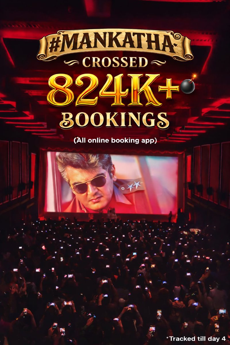 Roy_Prince_00's tweet image. King of opening #ThalaAjith #Mankatha crossed 824K+ online Bookings (BMS, District App +Ticket New + Paytm App,,) in India Tamil version 🧨

16CR+ collected in TN alone at the end of 4 days #MankathaReRelease

👉bfilmy.pages.dev/Live%20Boxoffi…