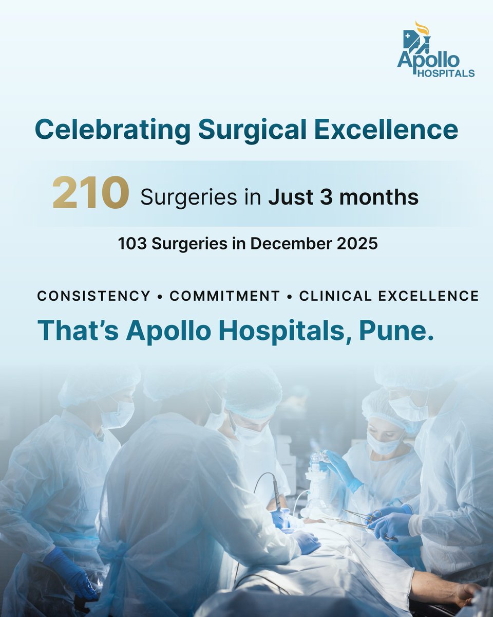ApolloPune's tweet image. A remarkable milestone achieved at Apollo Hospitals Pune-  celebrating surgical excellence. 

This achievement reflects the dedication, precision, and teamwork of our exceptional medical professionals.

#ApolloHospitalsPune #SurgicalExcellence #HealthcareHeroes #SuccessStories