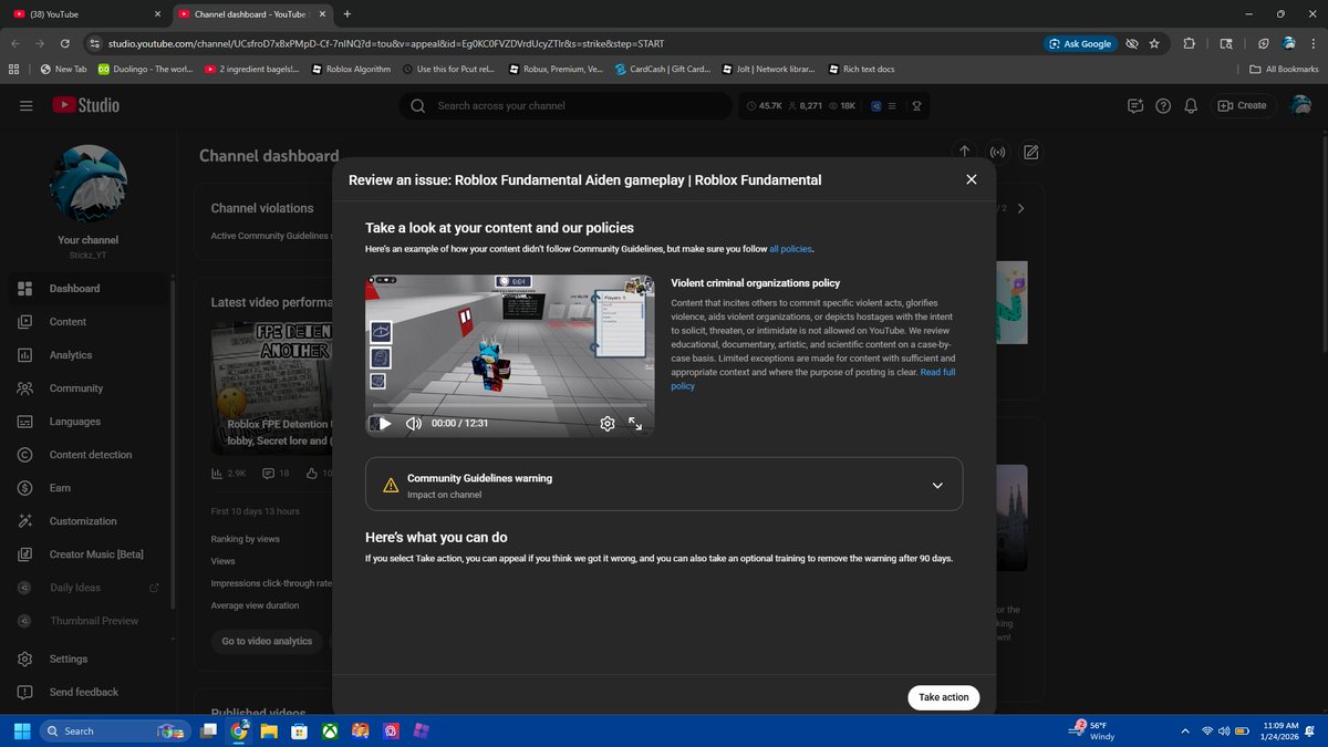 DEV__STK's tweet photo. @TeamYouTube @YouTubeCreators @Google #YoutubeTerminated #YoutubeHelp
🧵 My channel was wrongfully terminated by Youtube AI going haywire and banning my channel after I posted a gameplay video on the Roblox game "fundamentals" and this problems is affecting other creators aswell! https://t.co/VOkTlKBxio