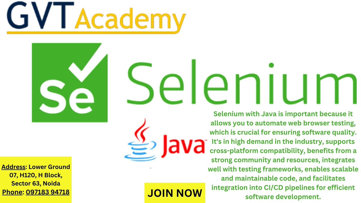 GVTAcademy's tweet photo. https://t.co/jSn7EVsrjz
#selenium #softwaretesting #automationtesting #learnselenium #testingtools #gvtacademynoida #careerboost #testingautomation #softwaretester #qaengineer #ittraining #techskills #jobopportunity https://t.co/zA0BfBnYY0