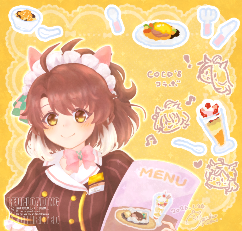 ココスコラボのダンツちゃん

コラボ料理いっぱい描いた
もともとココス大好き人間だったので、コラボすっごく嬉しかったです！

また行く予定なので、どうかダンツちゃんのカード当たりますように
描いたら出るらしいので！