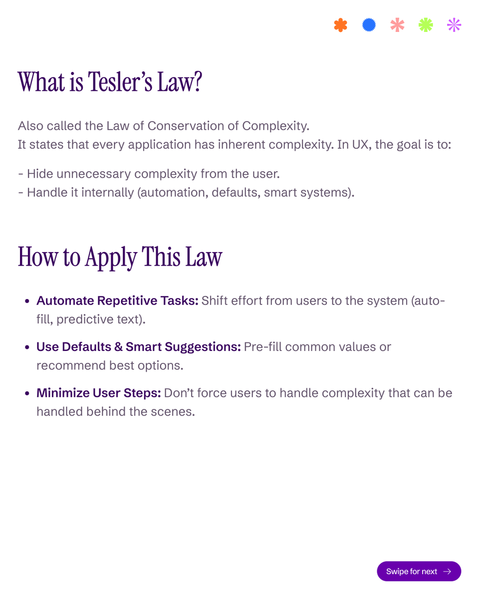 cx_deep_'s tweet photo. Complexity doesn’t disappear — it just changes hands. 👀

Tesler’s Law reminds us of a simple truth in UX:
You can’t remove complexity from a system — you can only decide who handles it.

#uxdesign #productdesign #uidesign #uxlaw #designthinking #saasdesign #userexperience https://t.co/k42egAL6mN