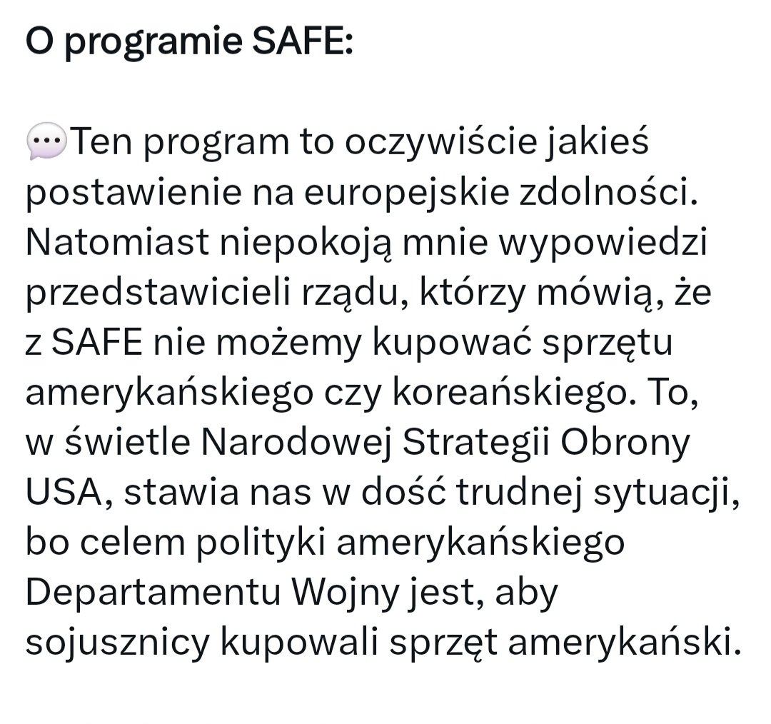 Zawsze miałem złą opinię o obecnym szefie <a href="/BBN_PL/">Biuro Bezpieczeństwa Narodowego | BBN</a>  ale poniższy fragment i tak mnie zaskoczył, że jak można być tak głupim...
To że jest on teraz jest zaskoczony i zaniepokojony, że z #SAFE będzie służył do zakupów w europejskiej (czyli także w Polskiej) zbrojeniówce to 🤦