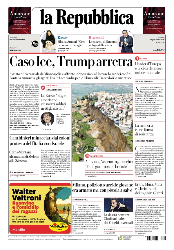 repubblica's tweet photo. La prima pagina di oggi #27january https://t.co/LZaZp2Gm1r 📰 https://t.co/apRKYe81Kd