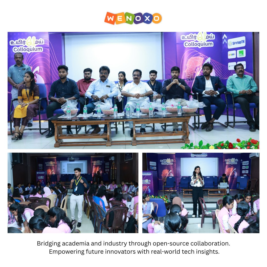 WenoxoTech's tweet photo. We sincerely thank Arunachala College of Engineering for Women for successfully organizing the Uyirmei Colloquium with a focused session on “Open Source – Open Source Connect.” 
#wenoxotechnologies #uyirmeicolloquium #opensource #industryconnect #techeducation #womeninengineering https://t.co/8cRgAvEbLt