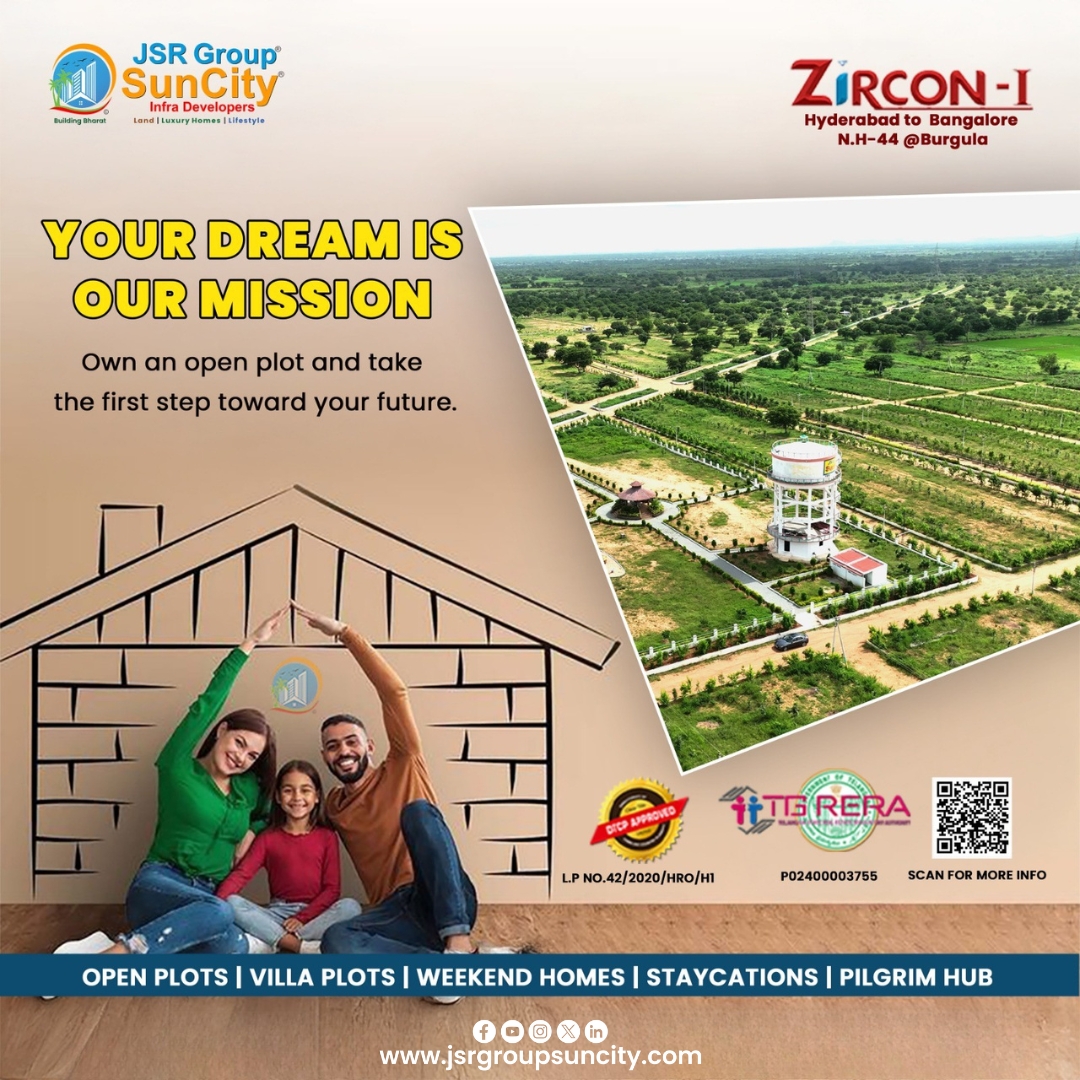 jsrgroup2's tweet image. Your dream deserves the right foundation 🏡✨
Zircon-I by JSR Group SunCity offers DTCP &amp;amp; TS RERA-approved open &amp;amp; villa plots on Hyderabad–Bengaluru NH-44, Burgula. Perfect for homes, weekend living &amp;amp; smart investments. Build tomorrow, today.
 #OpenPlots #VillaPlots #plotsforsale