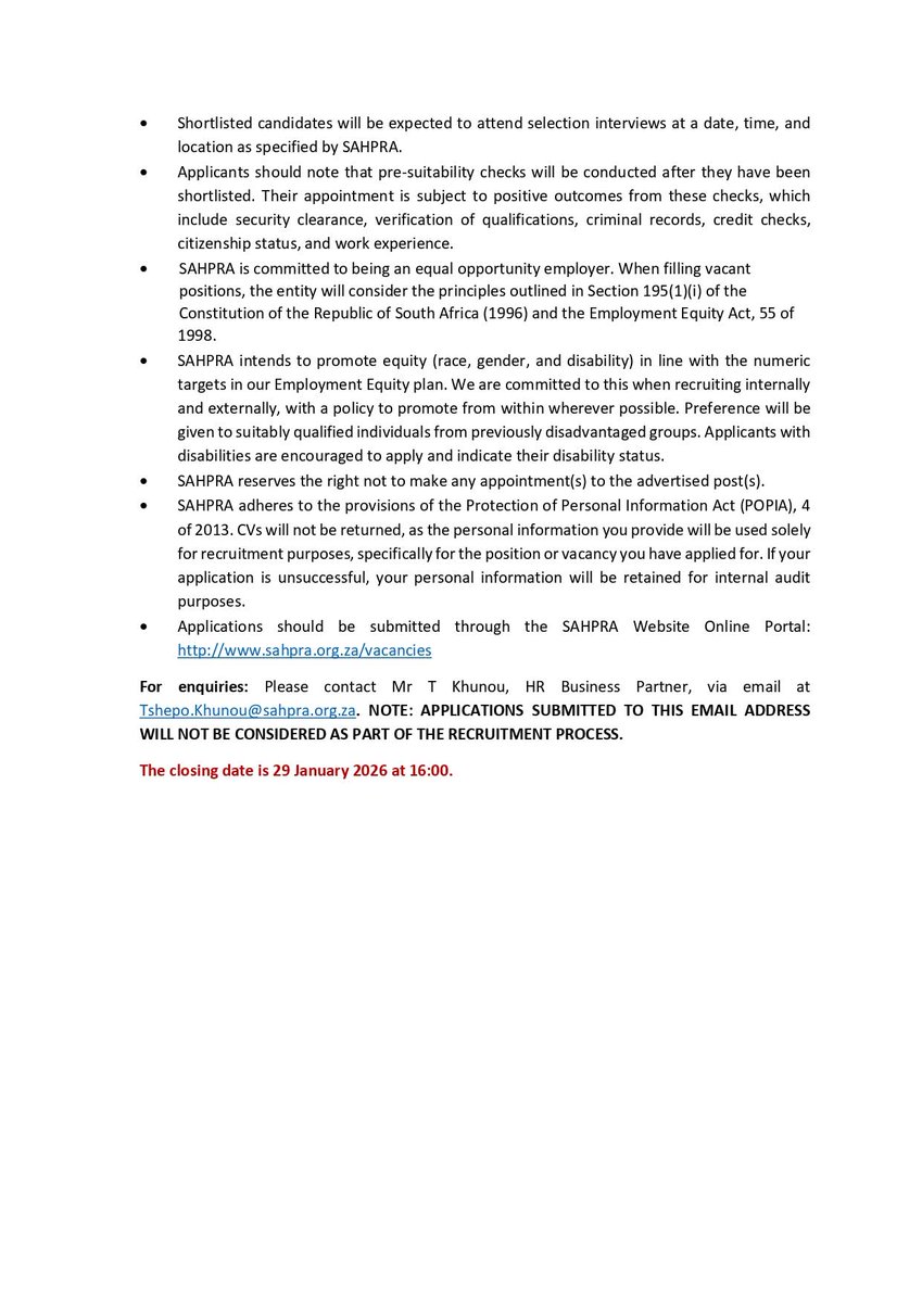 Admin Screener

South African Health Products Regulatory Authority

29 January 2026