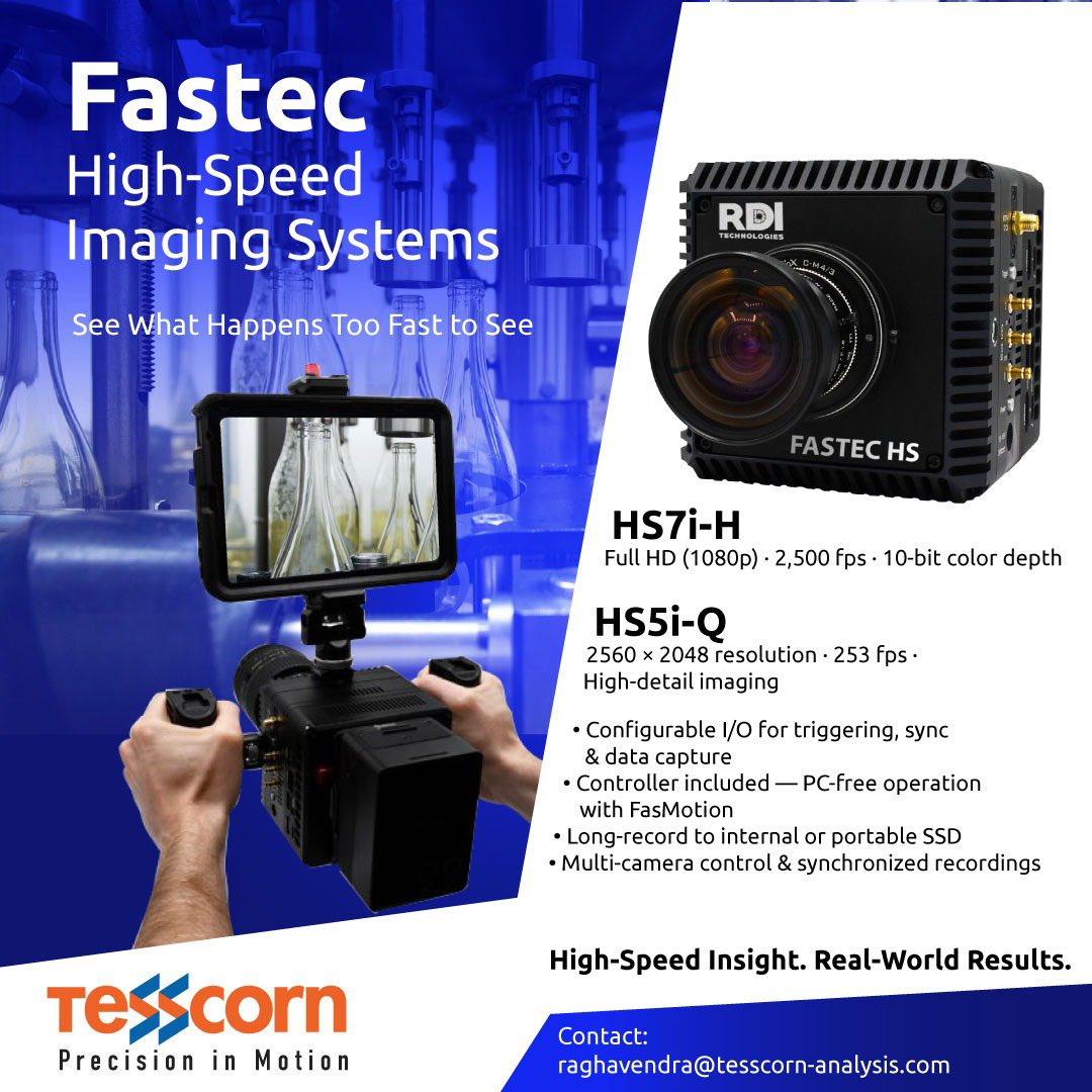 tesscornsystems's tweet image. Blink and you’ll miss it. We don’t.
Fastec Imaging high-speed cameras turn split-second motion into crystal-clear insight; built for manufacturing, research, athletics, and beyond.
#HighSpeedImaging #SeeTheInvisible #Fastec