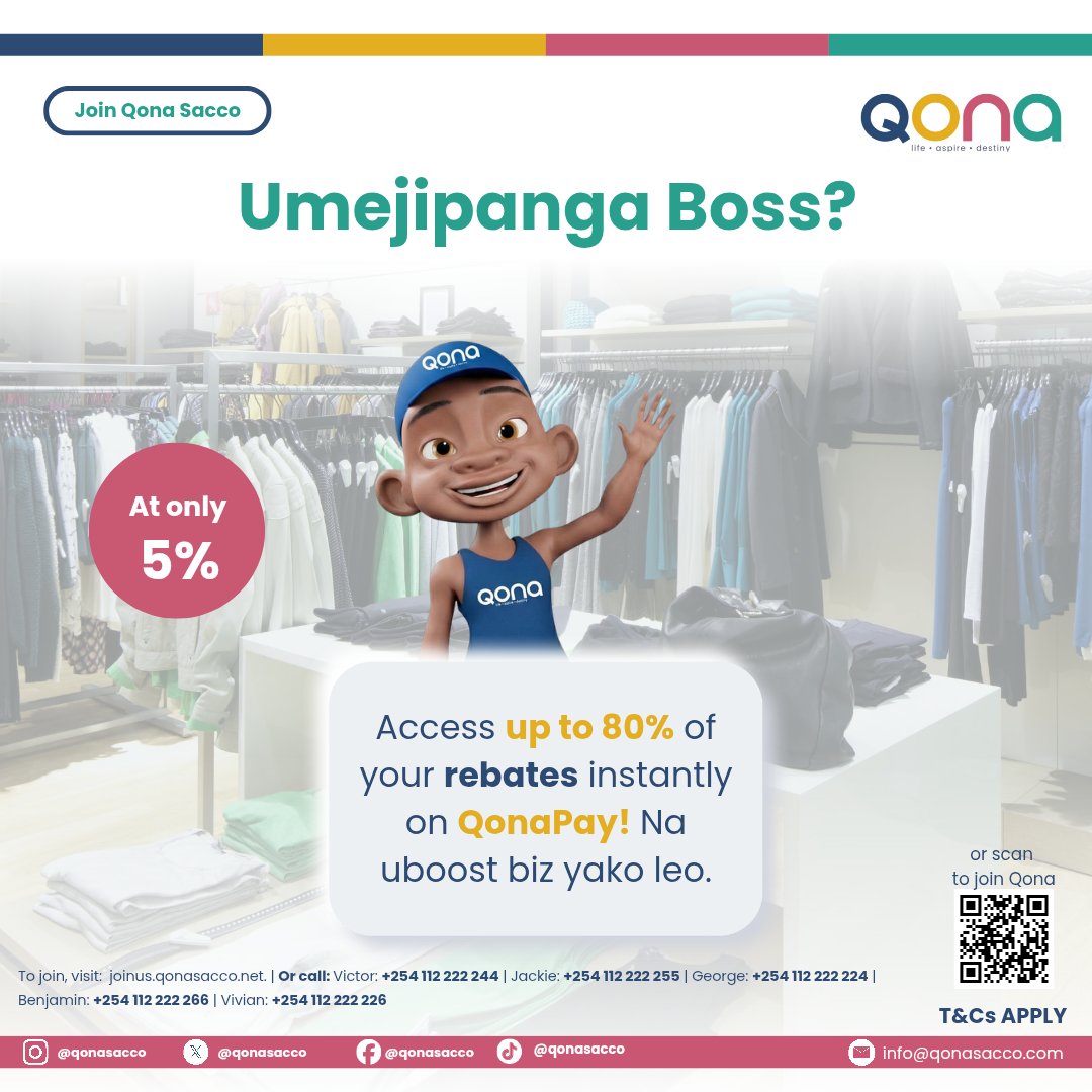 qonasacco's tweet photo. Panga biz yako leo!
Kamaa ashasema shop lazima ikae fiti.
#QonaSacco
#KamaaVibes
#BizBoost https://t.co/yYaroCvsOA