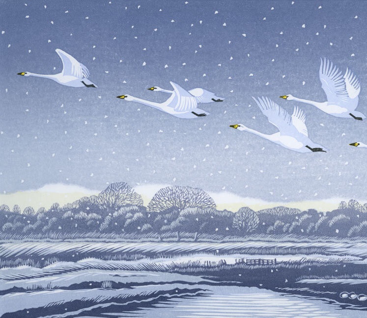 '#Snow Flight' by Niki Bowers, Norfolk-based, UK contemporary printmaker #womensart