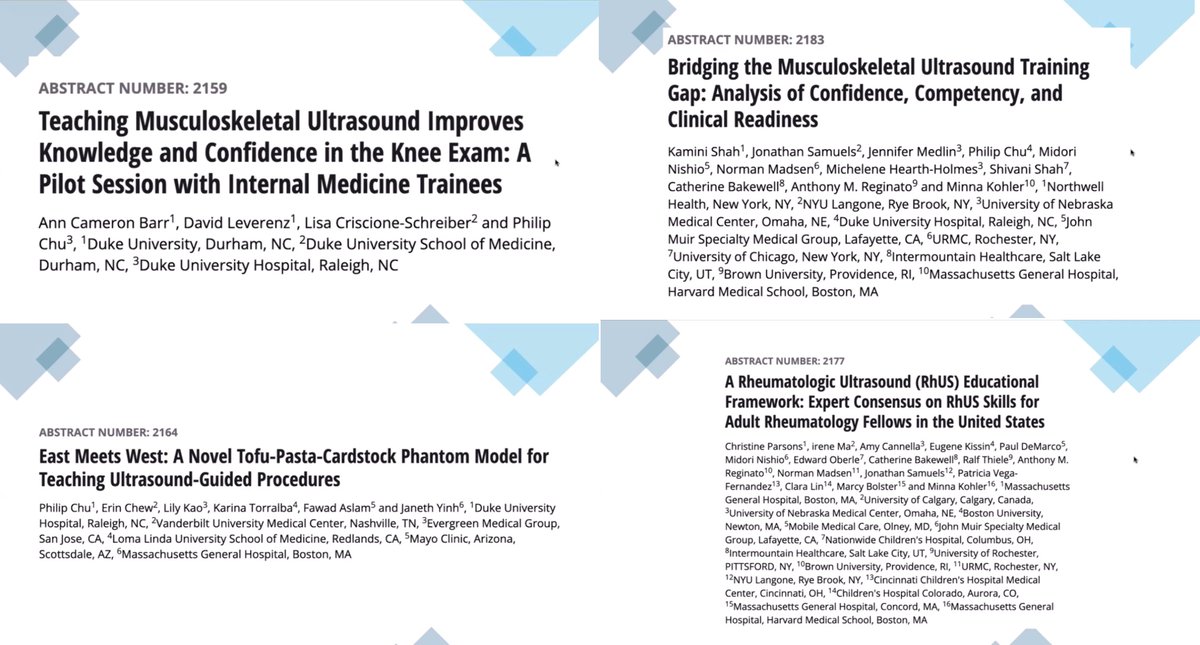 USSONAR_Rh's tweet photo. Another great round up of #ACR25 abstract review part 2!
Christine Parsons presents on US in #meded
@Chris_Estes_NP presents on #APP #MSUS education @joeyazzam presents on abstracts in #Sjogrens 
#RhMSUS @ACBarrMD @janethyinhmd @minnakohlermd @PhilChuMD https://t.co/mq9ScNJIhI