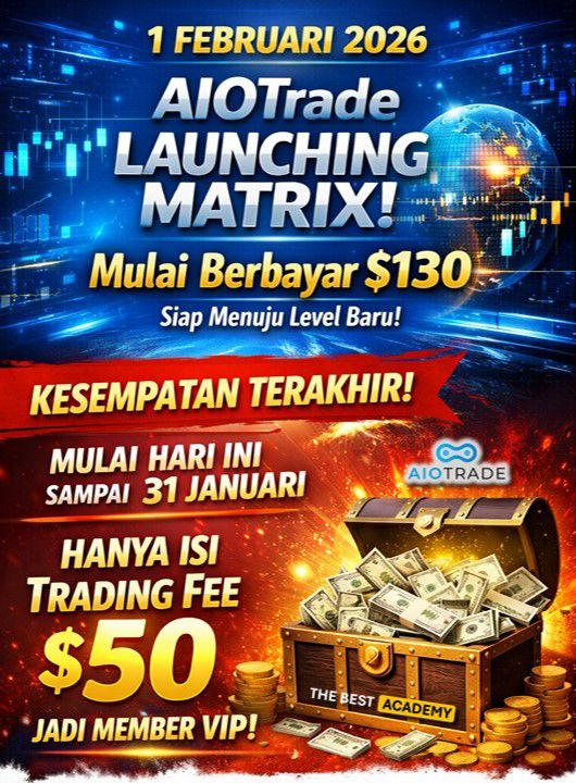 *UPDATE:*

Mulai tanggal *1 Februari 2026* #Aiotrade akan berbayar $130 per akun, sekali bayar selamanya. Promo gratis hanya s.d. tanggal 31 Januari 2026. Cek aiotrade.site