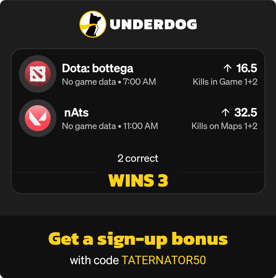 play.underdogfantasy.com/es-Xun4JKpNXm

See if we can get back on our wake and cash streak 💸  writeups posted in VIP. Enjoy the free wake and cash if your tailing 🤞🤑❤️ #Dota #VALORANT #Esports #FreeVipplay #SportsBettingX #Vip