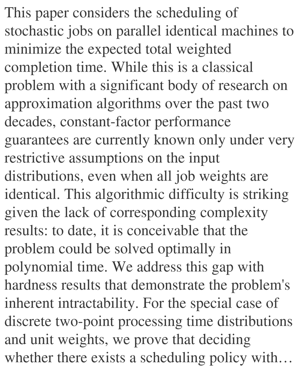 Minimizing Completion Times of Stochastic Jobs on Parallel Machines is Hard

Benjamin Moseley, Kirk Pruhs, Marc Uetz, Rudy Zhou
arxiv.org/abs/2601.17425 [𝚌𝚜.𝙳𝚂 𝚌𝚜.𝙲𝙲 𝚖𝚊𝚝𝚑.𝙾𝙲]