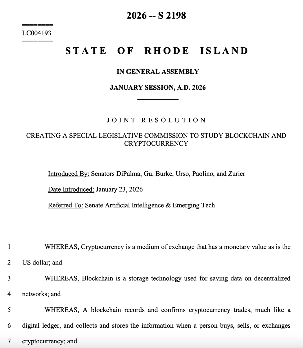 LATEST: 🇺🇸 Rhode Island introduces bill to create a legislative  commission to study Bitcoin, crypto, and blockchain