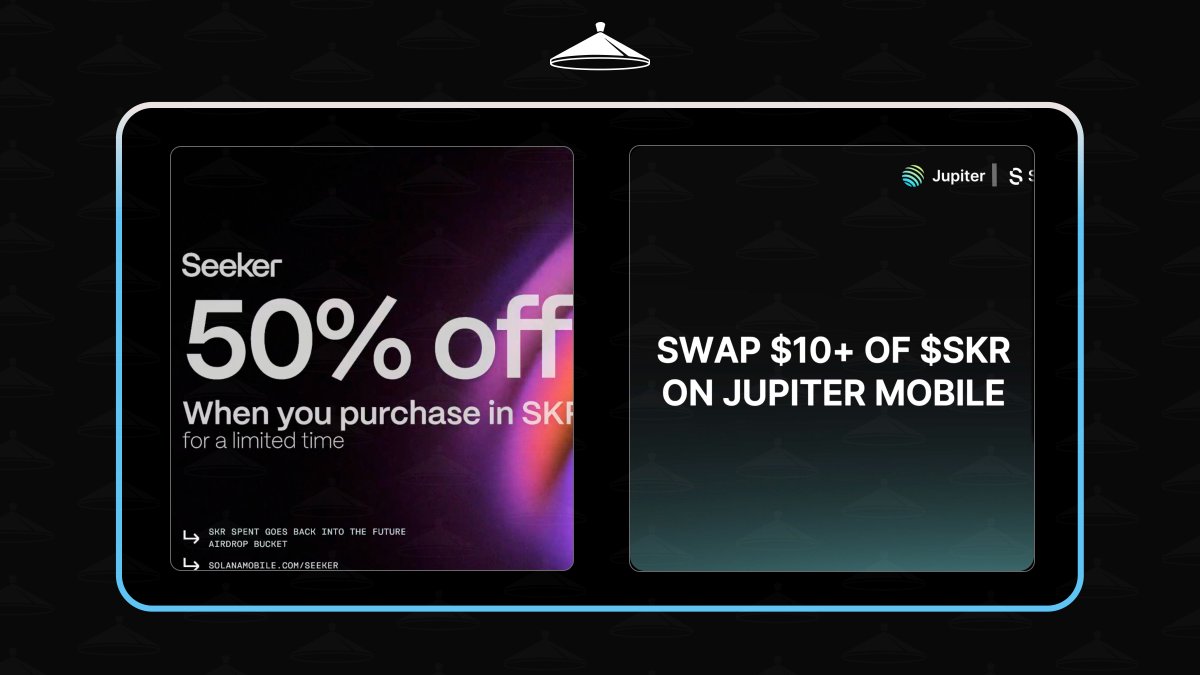 The cheapest ways to get a Solana seeker right now! 1. Make a $10 swap to  SKR token on the @jup_mobile app for an entry to win a free @solanamobile  seeker. Winners