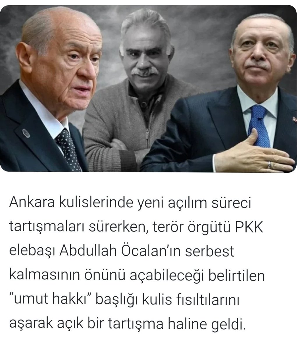BayirFikret's tweet photo. ÖCALAN'A UMUT HAKKI (!) 

- Anlaşılan pazarlıklar devam ediyor ve "Umut Hakkı" için bir formül aranıyor. 
- İnfaz yasa değişikliği, teknik hukuki düzenleme veya AİHM içtihatı... Ne derseniz deyin, Türk Halkı Öcalan katilinin serbest bırakılmasını asla kabul etmez, siyasi maliyetinin altında kalırsınız... 
👉 Öcalan'a özgürlük, teröre teslim olmaktır!