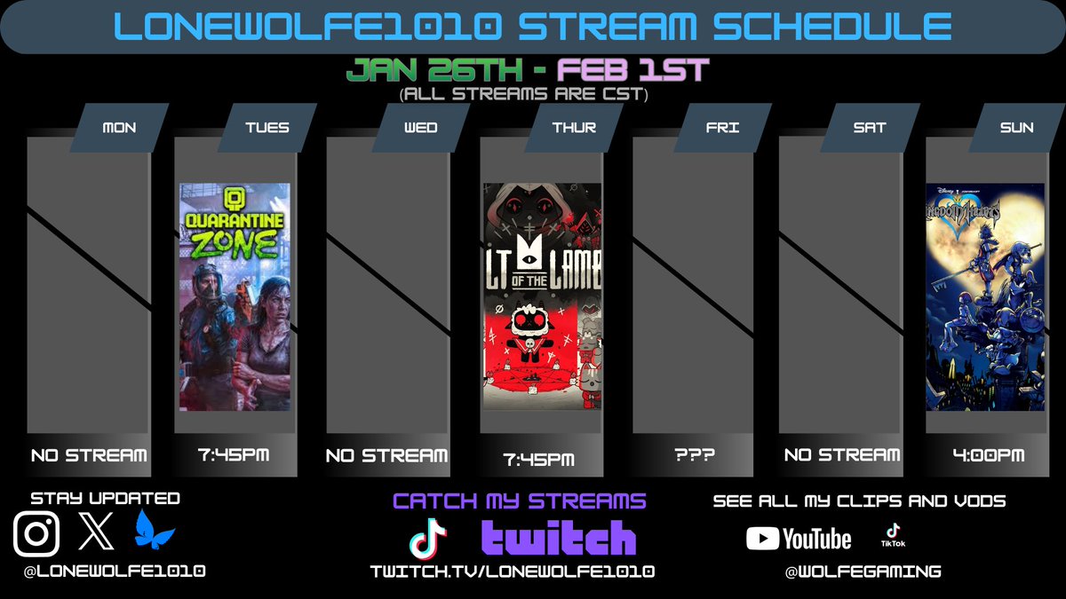 Lonewolfe1010's tweet image. Hey everyone here is the stream schedule for the week!  Gonna start up Cult of the Lamb this week.  Join the club and see how well we will do!
#gamingtwt #StreamerCommunity #mutuals #Repost #schedule 

twitch.tv/lonewolfe1010