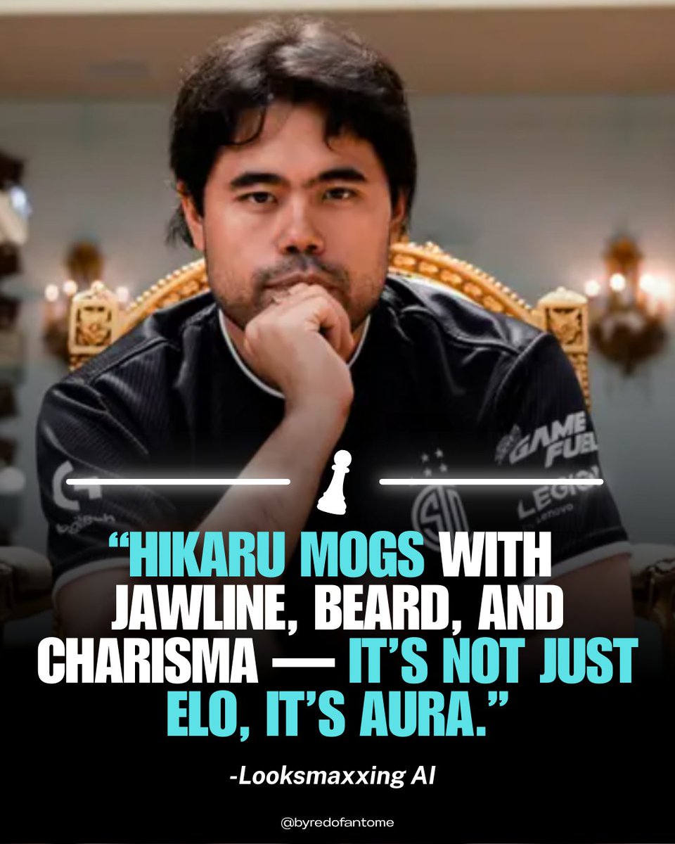Hikaru Nakamura is chad-lite?

We plotted the 2026 Candidates by their chess rating and their Looksmaxx score… and the results speak for themselves.

Tag a friend who thinks chess skill = mog potential 😏
#Looksmaxxing #ChessChads #FIDE2026 #FaceCardNeverDeclines