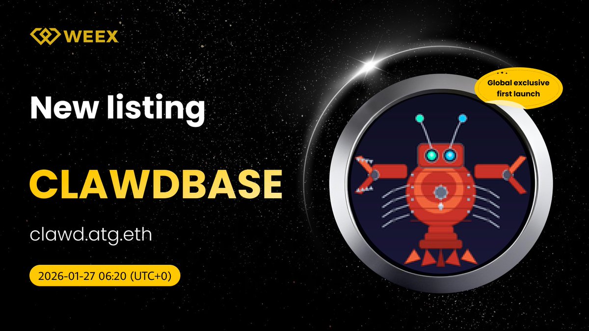New Listing Alert on #WEEX🔔
We're excited to announce the spot listing of $CLAWDBASE <a href="/clawdbotatg/">clawd.atg.eth</a> on WEEX!

🔹Listing Time: Jan 27, 2026,06:20 (UTC+0)
🔹Register Instantly Here:  weex.com/events/welcome…
🔹Read More Details: weexsupport.zendesk.com/hc/en-us/artic…

#SpotListing  #CLAWDBASE