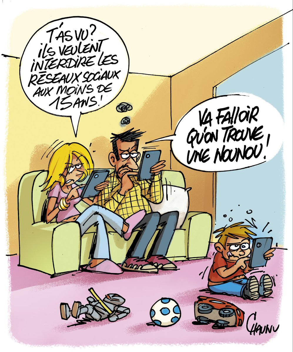✏️ dessin du jour pour @ouestfrance le gouvernement envisage d’interdire les réseaux sociaux aux moins de 15 ans.