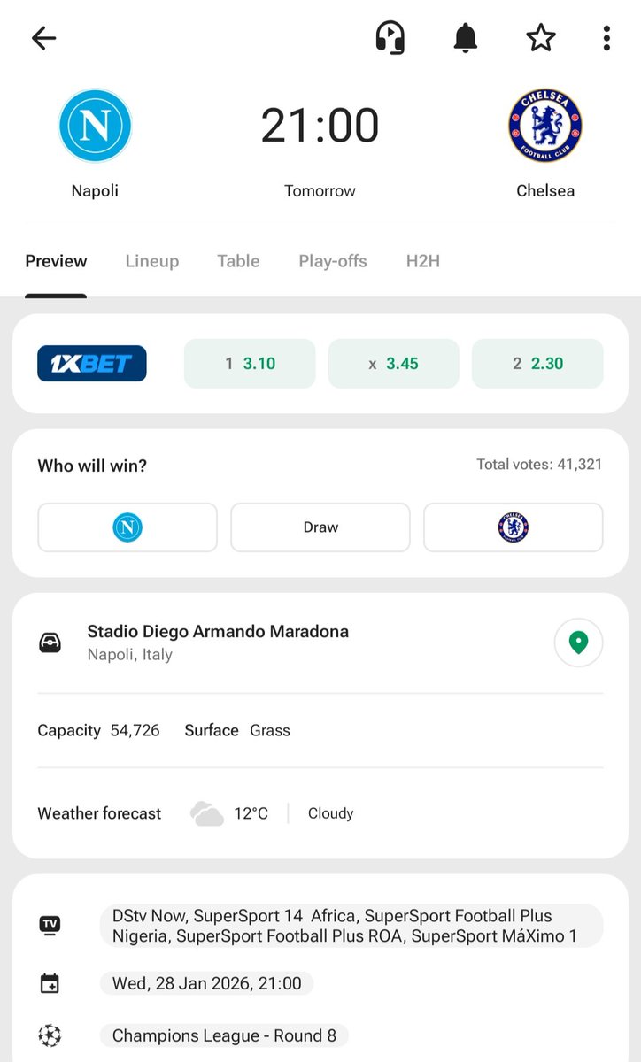 Admin Mode💙
GIVEAWAY TIME! 🎉
Predict the correct score of tomorrow’s Napoli vs. Chelsea match and win ₦2,000!
First 3 people with the exact score get credited after the match.

Follow <a href="/UTHLUXE/">UTHLUXE</a>
Like this post  
Repost this post  
#Uthluxe
#fashion