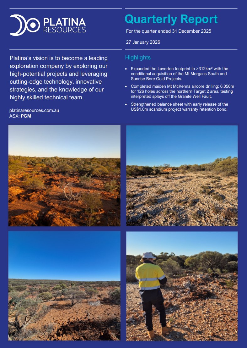 PlatinaResource's tweet photo. Platina has released its Quarterly Report for the quarter ended 31 December 2025.

Read the full report here https://t.co/eKCS7bmN6b https://t.co/IHqDLE3OJx