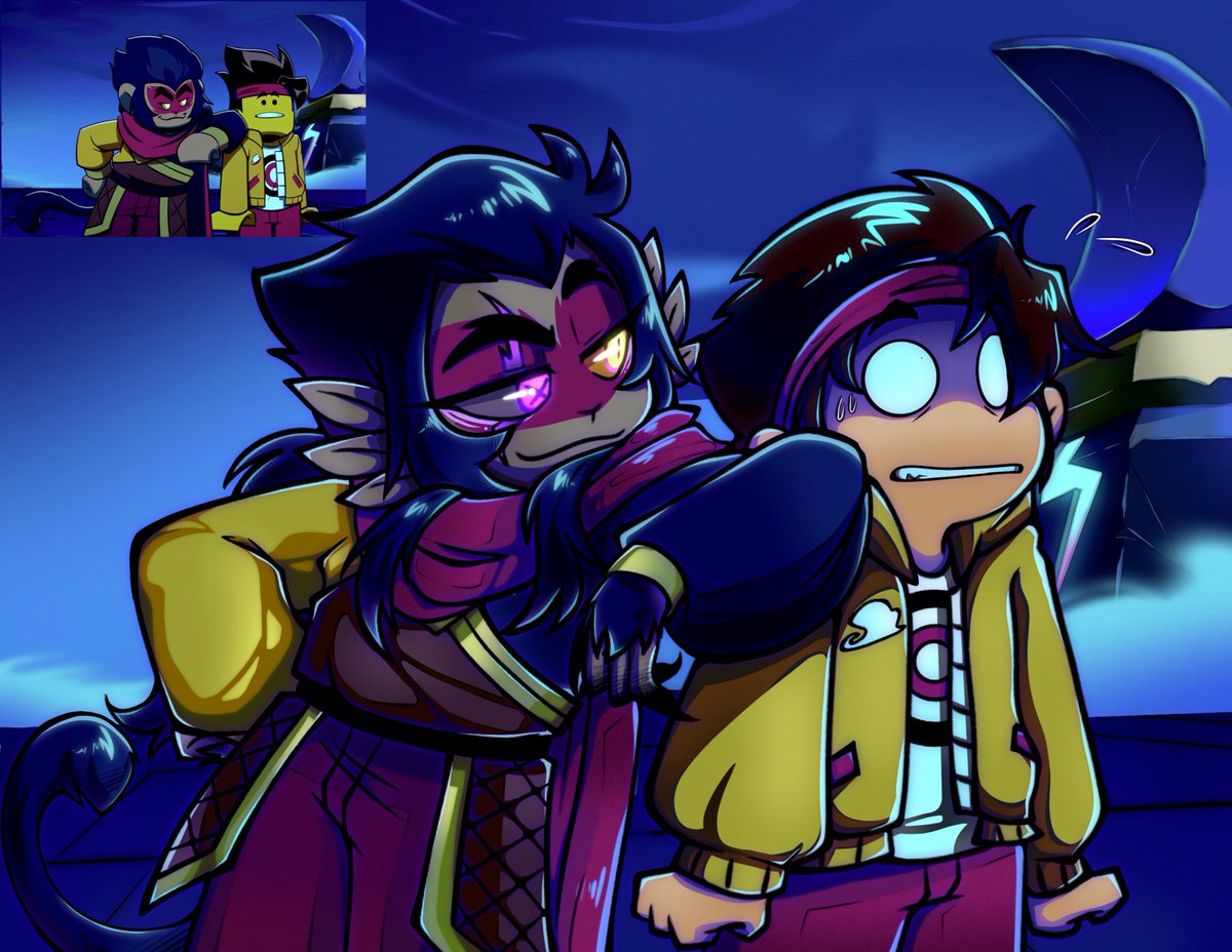 BichKae's tweet photo. Wow this took so long! But I’m proud of that damn background the most! Here be my remake on this scene in my style, given to me to try by @yureikan140yen 
I like smug looking Macaque lol. 
#LMK #LegoMonkieKid #LMKMacaque https://t.co/eyYFs94Yps