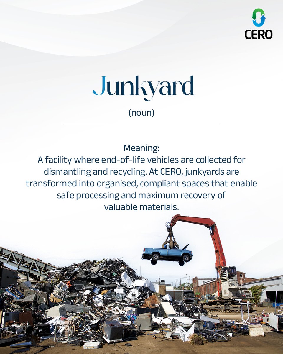 Discover the A-to-Z of CERO! 

Each word reflects our commitment to a cleaner, greener future.

J is for Junkyard — where responsible recycling begins.

#CeroRecycling #ResponsibleRecycling #ELV #GreenerFuture