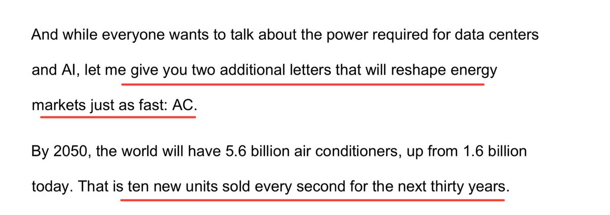 Everyone in energy talks about AI. 

But two other letters — perhaps more mundane — will be as important: AC.

For the next 30 years, ten air conditioning units will be sold **every single second**.

(From ADNOC CEO Sultan Al Jaber speech at #IndiaEnergyWeek)