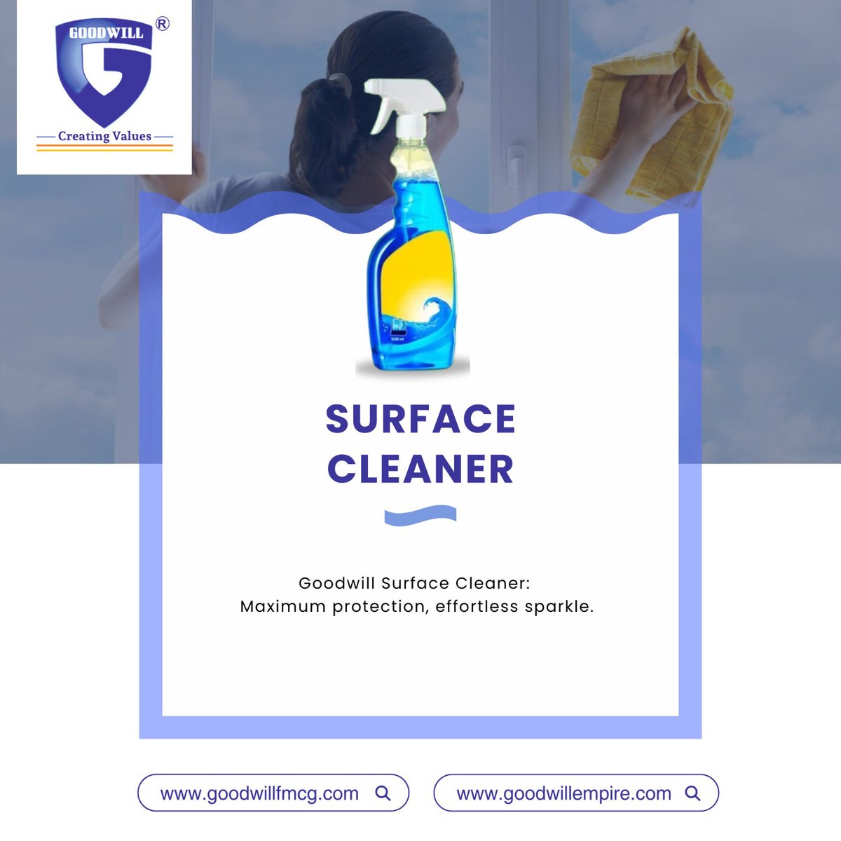 goodwill_empire's tweet photo. Bring back the sparkle with effortless cleaning. ✨

Goodwill Surface Cleaner removes dirt, stains, and germs while leaving surfaces fresh and spotless. Perfect for daily use at home or work.

 https://t.co/jQA1eDcUqO
--
#GoodwillFMCG #SurfaceCleaner https://t.co/AkcFz0EBmG