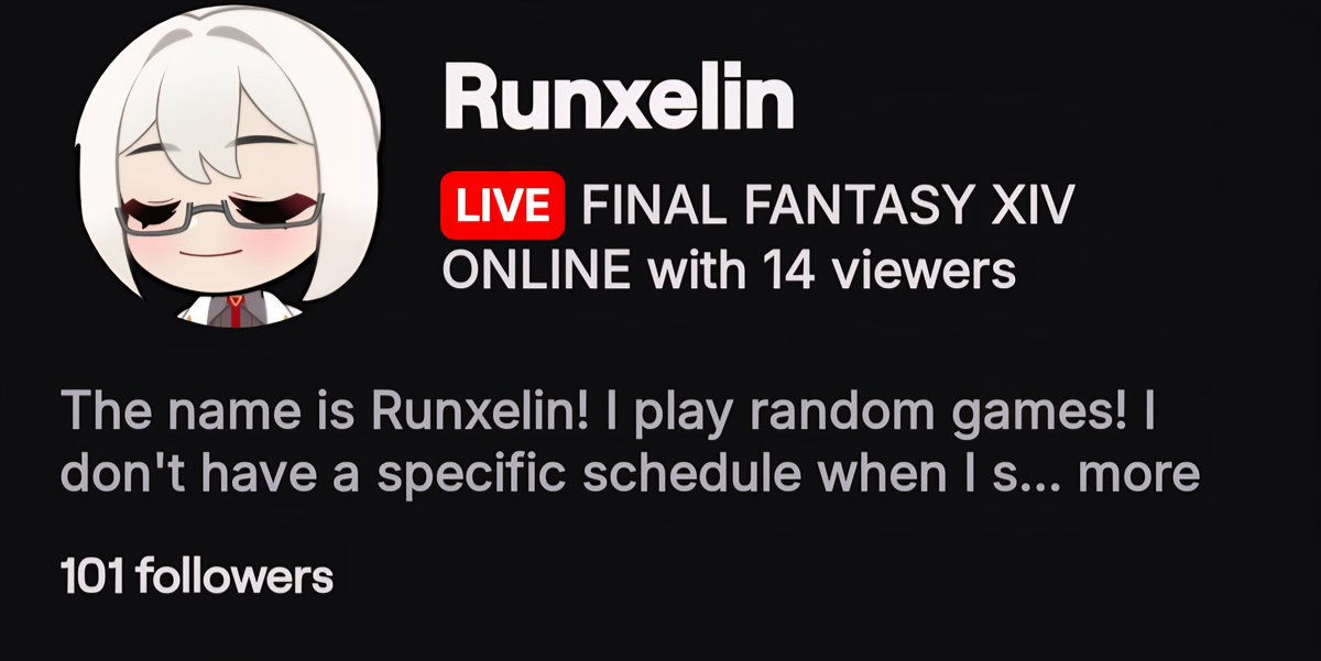 I'm really happy to have made it to 100 followers on twitch! Talking with the people thay visit the stream has been a soothing balm. I can't stress enough how happy you guys make me. Thank you for letting me have a moment of your time.