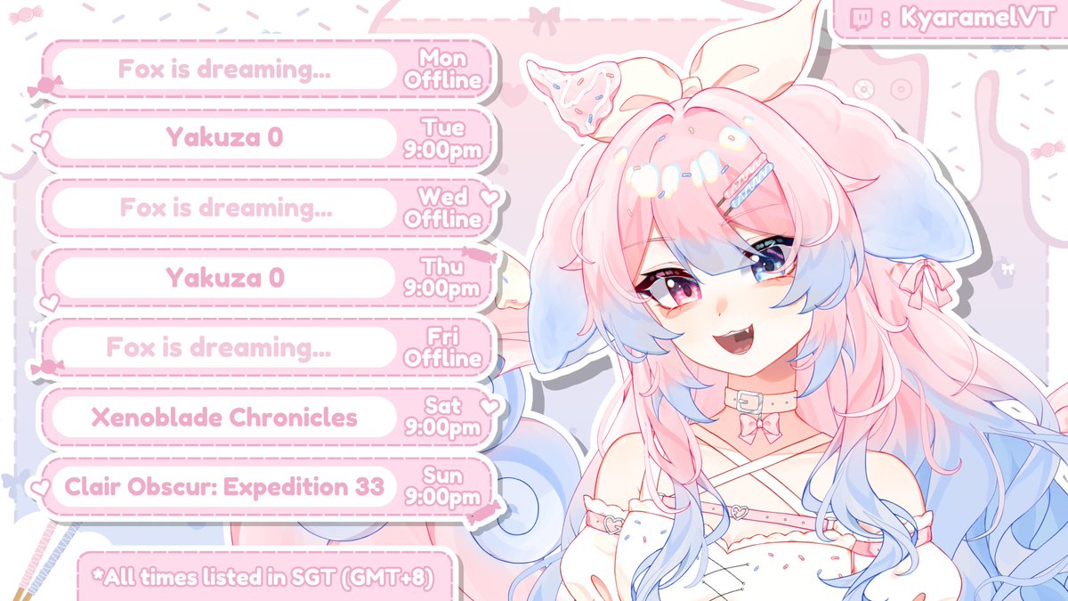 [Weekly Schedule] 
Kyahallo~
Double Yakuza this week! So much peak! WOO

Until the next sweet dream! 🧁🩷