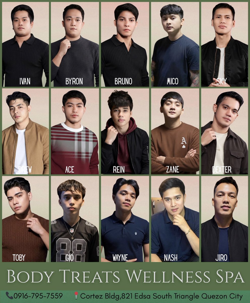 bodytreatsQC's tweet photo. Meet today’s Tuesday therapist line-up, ready to take care of you.
Message us to reserve your slot.
📍 Cortez Bldg., 821 EDSA South Triangle, QC
📞 0916-795-7559 | Telegram: @Bodytreats
#TuesdayCare #BodyTreats #RelaxToday https://t.co/pHPhBiR9GX