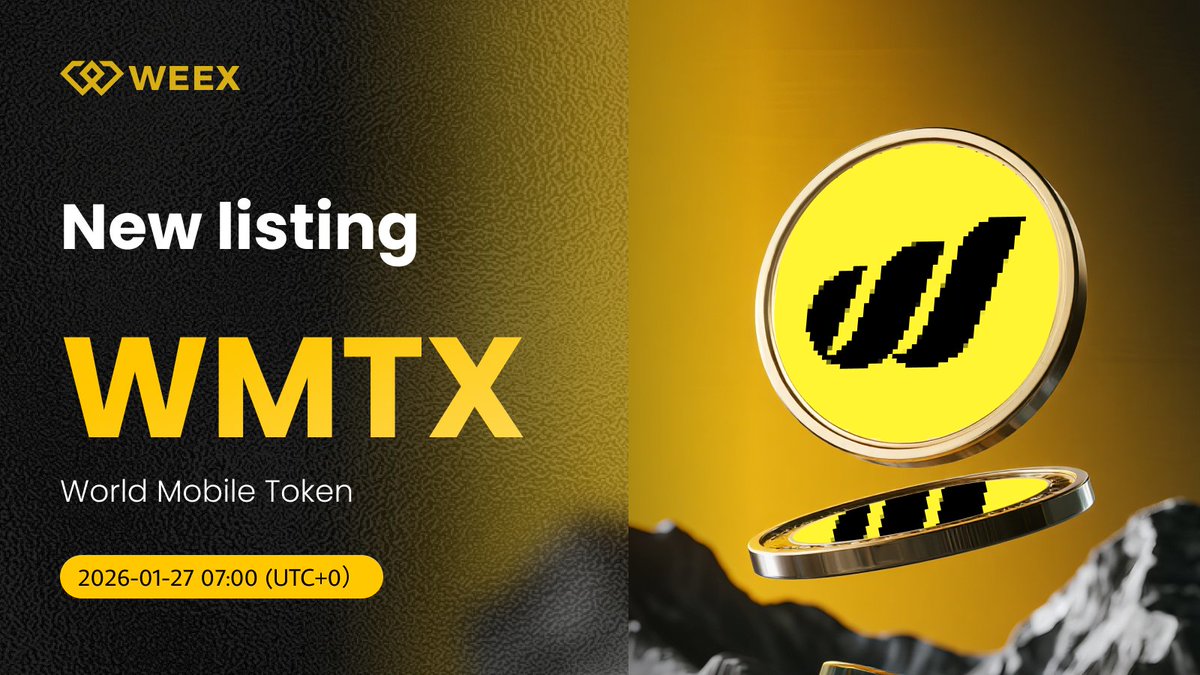 New Listing Alert on #WEEX🔔
We're excited to announce the spot listing of $WMTX <a href="/wmchain/">World Mobile Chain</a> on WEEX!

🔹Listing Time: Jan 27, 2026,07:00 (UTC+0)
🔹Register Instantly Here:  weex.com/events/welcome…
🔹Read More Details: weexsupport.zendesk.com/hc/en-us/artic…
🔹Trading on WEEX:
