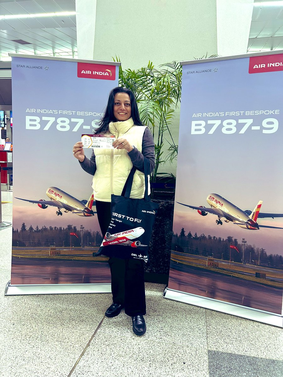 AirIndia_News's tweet photo. Our guests are super thrilled to be the #FirstToFly our brand-new Boeing 787-9 from Delhi to Begumpet for #WingsIndia2026
#AirIndia https://t.co/3cJf0ECJrX