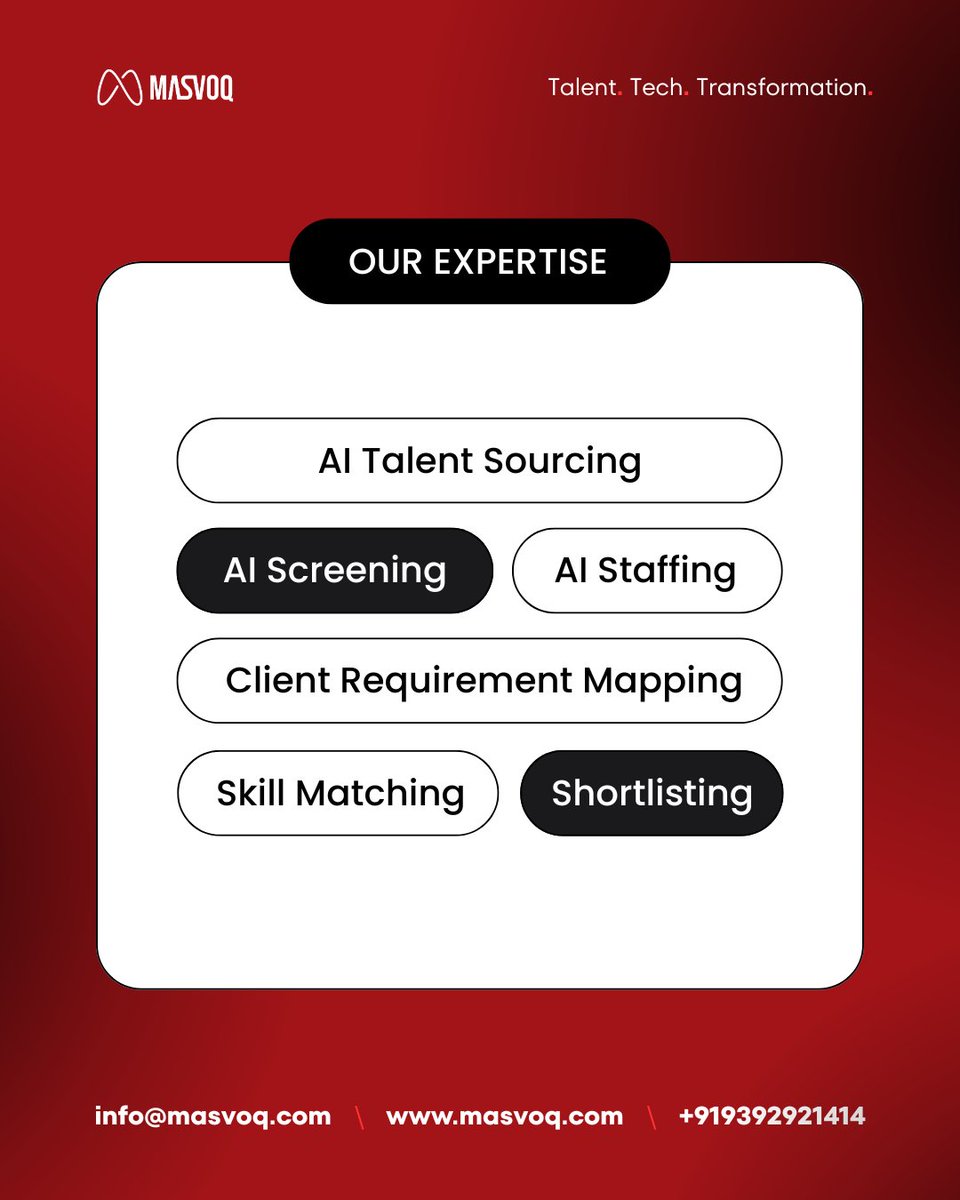 MasvoQ's tweet image. Great hiring is built on systems, not guesswork.

AI sourcing, intelligent screening, skill-based matching, end-to-end staffing.

Talent. Tech. Transformation.

🔗 masvoq.com

#AIRecruitment #SmartStaffing #WorkforceIntelligence #Masvoq #MasvoqTechnologies