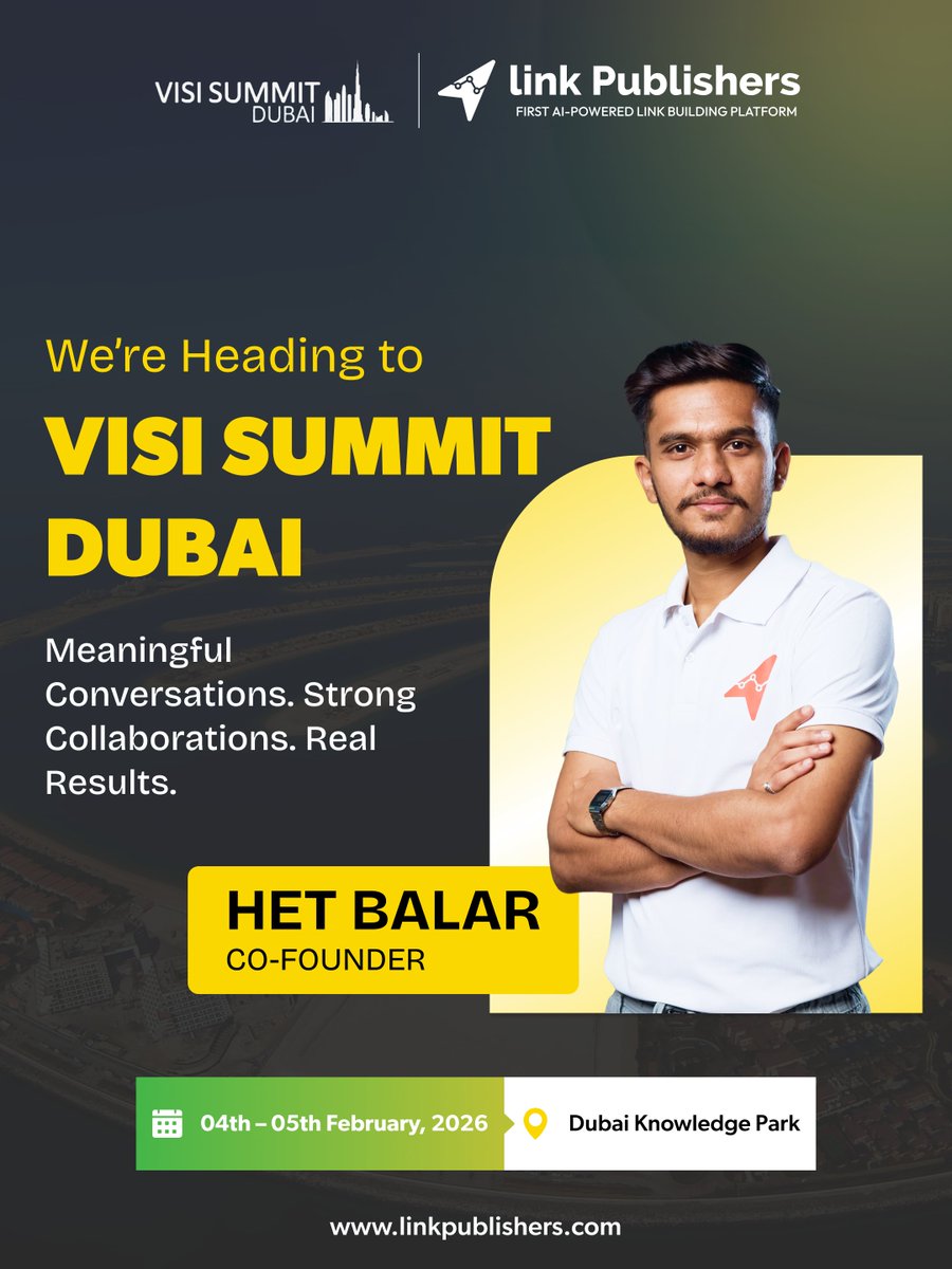 Link_Publishers's tweet photo. Backlinks are evolving with AI, LLMs &amp; GEO. 

They’re no longer just about rankings but trust, credibility &amp; AI visibility.Our Co-founder Het Balar will be at #VisiSummit Dubai (4–5 Feb).

Let’s connect 👋

#AISEO #LinkBuilding #SearchVisibility #LinkPublishers https://t.co/F2GdQFVsfP
