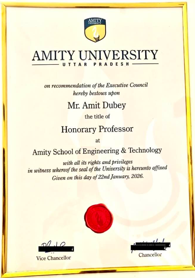 CyberDubey's tweet photo. Honoured and grateful to Amity University for bestowing upon me the Honorary Professorship.
Thankful to the leadership and academic fraternity for the trust and warmth. It is a privilege to be associated with an institution committed to excellence and nation-building.
#HiddenFilesRedFM
#HackCrimesOnlineAmazonPrime
#PritamandPedroHotStar
#CyberCrimeKiDuniyaDDNational
#SpecialOps2
#Atharva