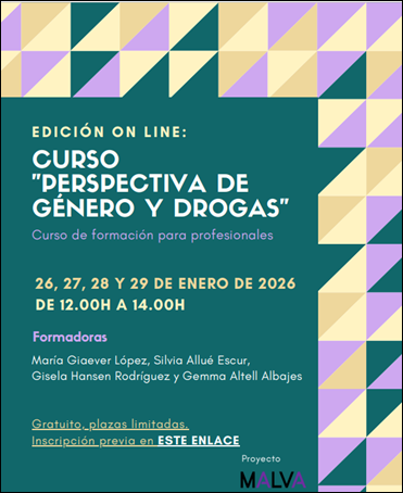 PNSDgob's tweet photo. Curso online "Perspectiva de género y drogas", diseñado para profesionales del ámbito de las adicciones y de género. Esta formación es una iniciativa del Proyecto Malva (FSC) y cuenta con la financiación del PNSD. https://t.co/sOJnhzE3iC